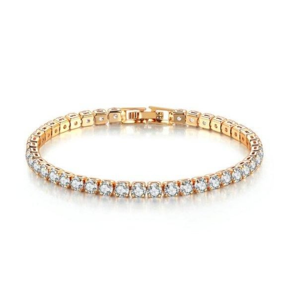 NEW 18K Yellow Gold Plated Round Diamond Bracelet - Picture 3 of 3